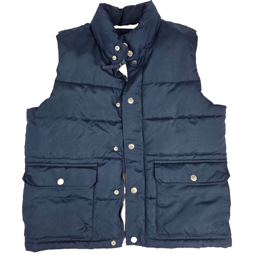 Old Navy Mens M Blue Puffer Vest Snap Warm Poly Fill Stand Up Collar Pockets